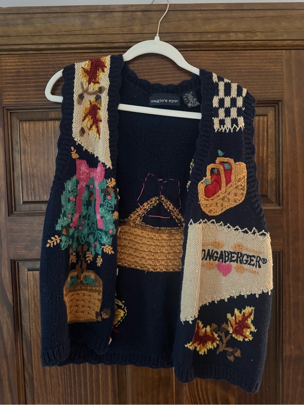 Eagle's Eye Longaberger Navy Patchwork Sweater Vest with Multicolor Embroidery - Picture 1 of 3